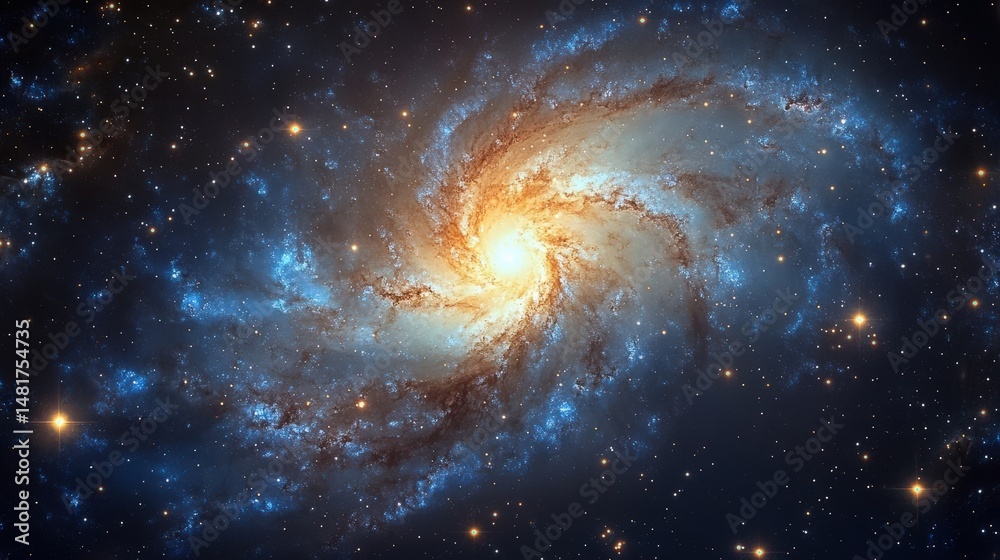 Fototapeta premium A stunning view of a colorful galaxy with bright stars and swirling patterns in the vast universe, capturing the beauty of space.