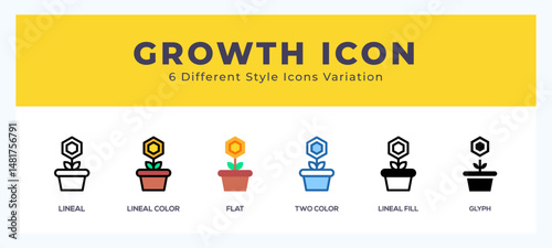 Growth set of icons. Vector illustration with different styles.