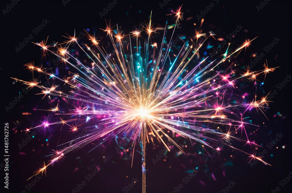 Obraz premium Vibrant Sparkler Exploding in Colorful Display. Generative AI.
