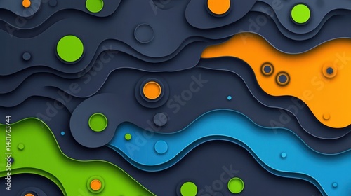 Abstract layered design with vibrant colors and wavy forms
