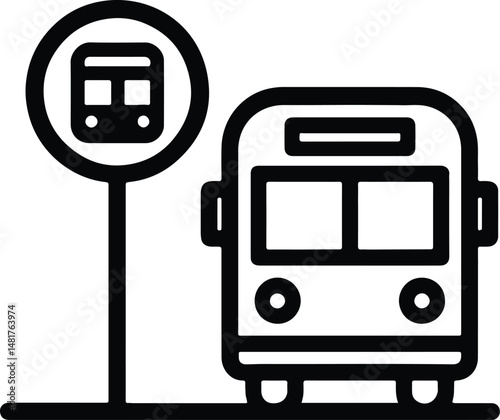 Bus Stop Icon: A minimalist illustration depicts a bus and bus stop sign, conveying a sense of transit and urban travel.