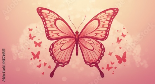 Illustration Pink Butterfly...