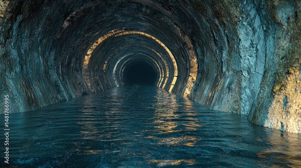 Naklejka premium Mysterious waterway tunnel's inner passageway.