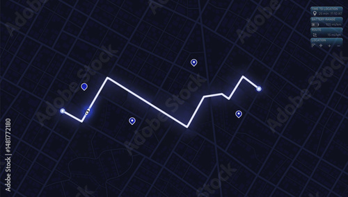 Public charging stations available along route. Flexible charging solutions, public charging for electric vehicles. Select the most convenient route to drive back home. Vector illustration