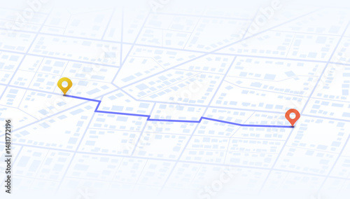 Isometric path from a point to the intended goal, destinations, signs. roads throughout map. Navigation mapping technology. Location tracks dashboard. Vector illustration