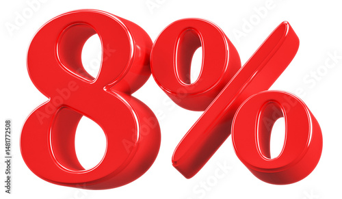 3D Red 8 Percent Off Sale Number Discount