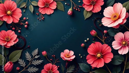 Wallpaper Mural Bold floral motifs on a dark background for a luxurious interior pattern , purple, deco Torontodigital.ca