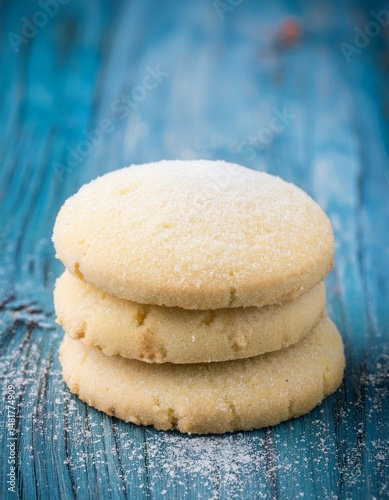 Sugar Cookies on a Rustic Blue Wooden Background