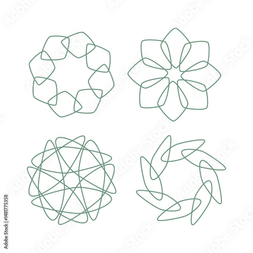 Green circle line art decoration isolated flat design.