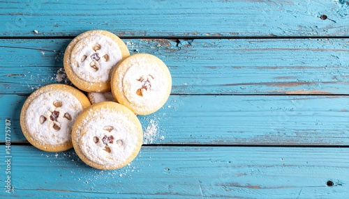 Sugar Cookies on a Rustic Blue Wooden Background