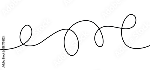 Hand drawn single line. curve doodle line. spiral line. black wire cable of usb and adapter. wave curly line
