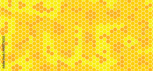 Yellow beehive background. hexagonal raster, honeycomb, mosaic cell, bees hive cells pattern. light gray hexagonal mosaic background