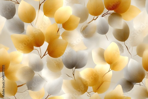 Elegant golden and silver leaf pattern background
