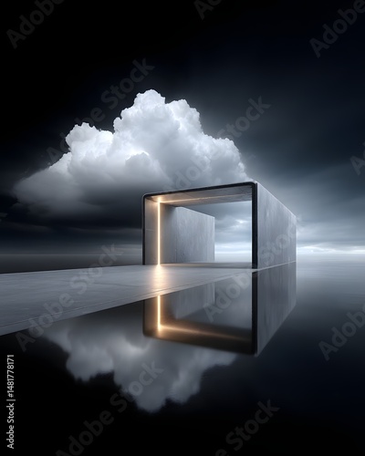 A hallway that appears infinite, with doors leading to impossible, paradoxical landscapes, detailed reflections, mysterious lighting, atmospheric perspective