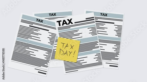 Tax day. Tax return forms accumulating on a gray background, isolated.