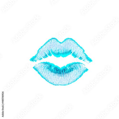 Kiss lips lipstick beauty makeup mouth fashion glamour style love romance blue aqua cyan kissable on transparent background