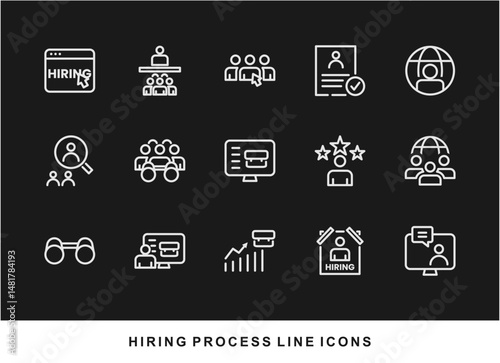 Hiring Process Line Icons. Recruitment, Job Application, Interview, Candidate Selection Vector Set
