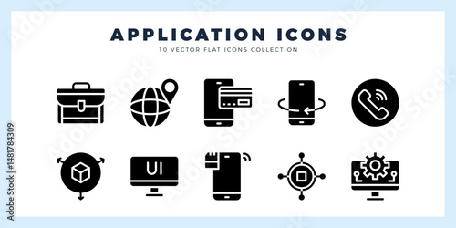 10 Application Glyph icons pack. vector illustration.
