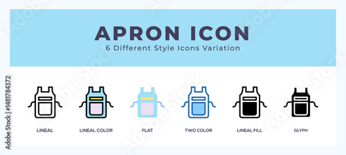 Apron icon symbol set. outline. glyph black. flat color and filled line color.