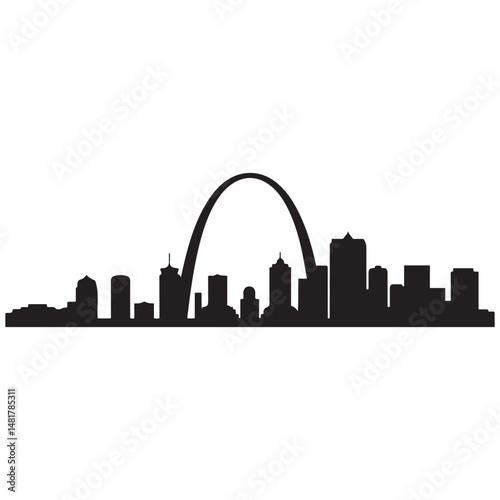 St.Louis skyline horizontal banner. Black and white silhouette of St.Louis, Missouri. Vector template for your design. Vector black silhouette. with white background