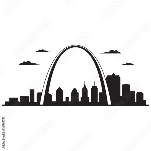 St.Louis skyline horizontal banner. Black and white silhouette of St.Louis, Missouri. Vector template for your design. Vector black silhouette. with white background