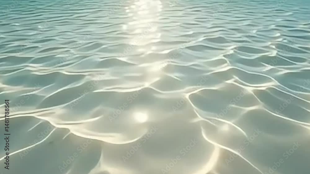 sunlight reflection river, crystal clear shallow river, white sandy river bottom, cinematic underwater light, 4K nature footage, realistic water reflections, natural sunlight underwater, shimmering 