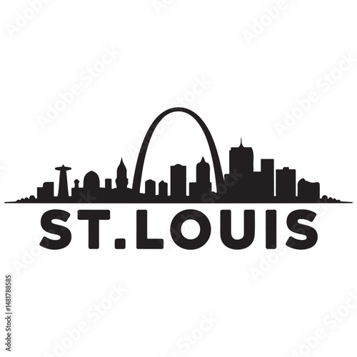 St.Louis skyline horizontal banner. Black and white silhouette of St.Louis, Missouri. Vector template for your design. Vector black silhouette. with white background