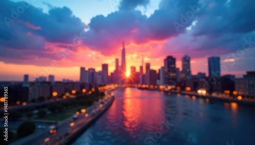 Wallpaper Mural Abstract blurred city skyline at sunset, perfect for website backgrounds or presentations , view, vibrant Torontodigital.ca