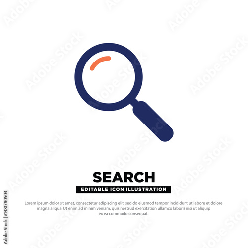 Search Icon. Flat Vector Magnifying Glass Symbol for Search Feature. Editable Design.