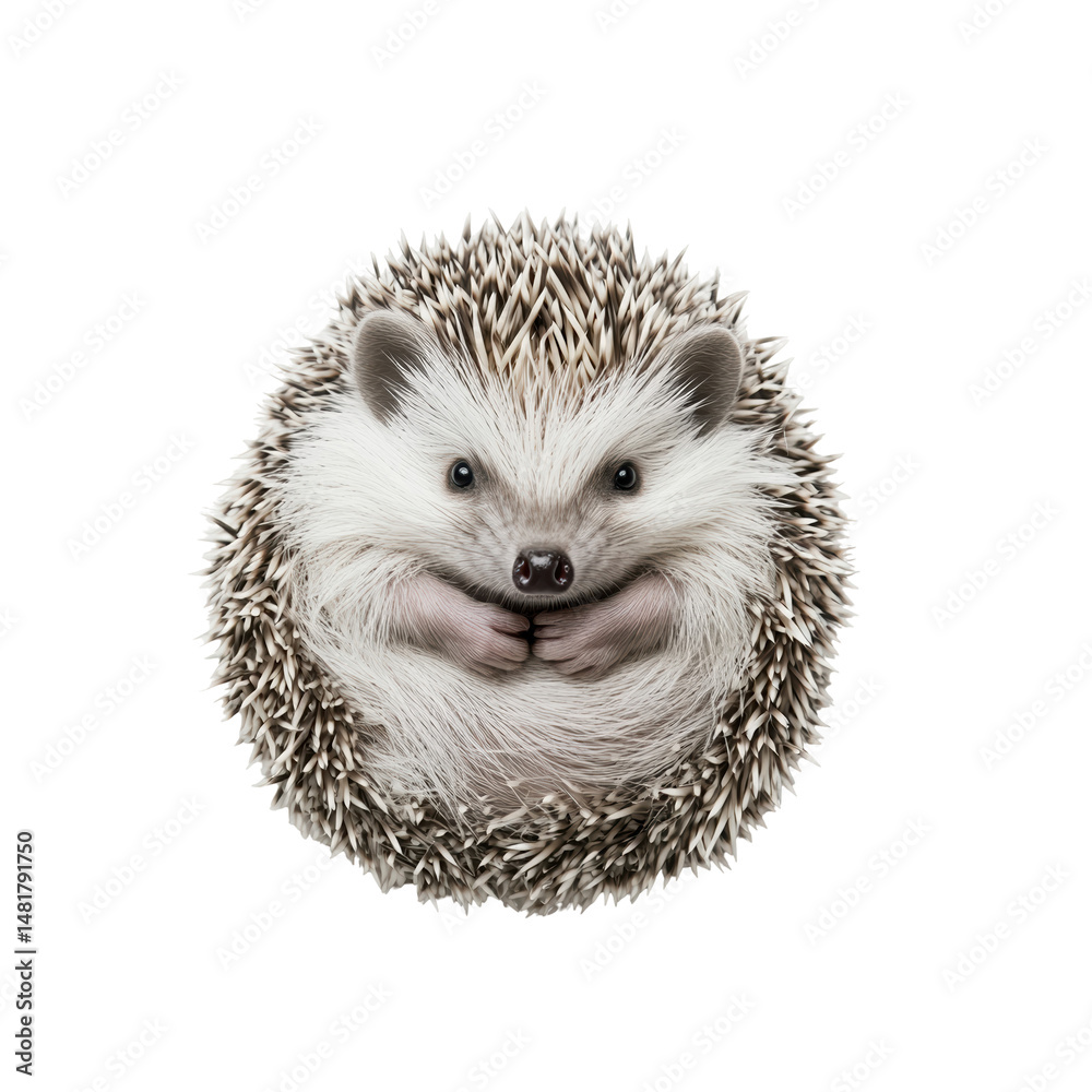 Obraz premium Cute hedgehog curled, isolated. Cute animal in defense. So cute for visuals. 
