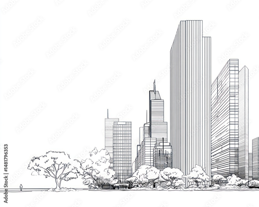 Obraz premium Cityscape architectural line drawing