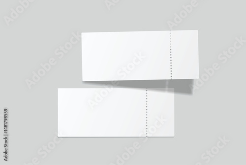 Realistic 3D Ticket Mockup with one stud rip line. Blank template design for lottery coupon, voucher, entertainment show, event, concert, boarding pass, discount, flyer isolated on background. Vector

