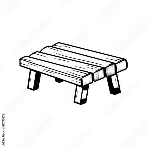 Wooden table bench icon in minimal black and white style for outdoor furniture, park, or picnic themes