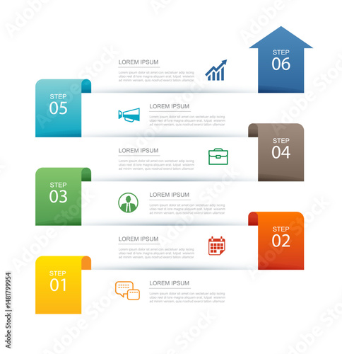 6 data infographics tab index layout template. Illustration business abstract background.