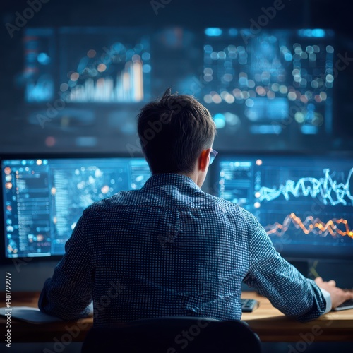 Data scientist working with big data and machine learning algorithms to detect patterns and insights.