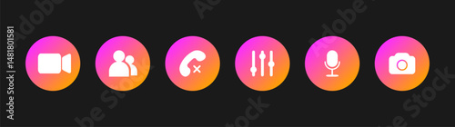 Icon Videocall. Vector set for app or learning conference. Collections gradient buttons of online video chat, internet talk, call technology. Flat style.