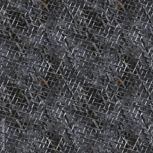 Dark Metallic Wire Mesh Seamless Texture for Industrial Design Projects, Technical Backgrounds, and Game Environment Materials
