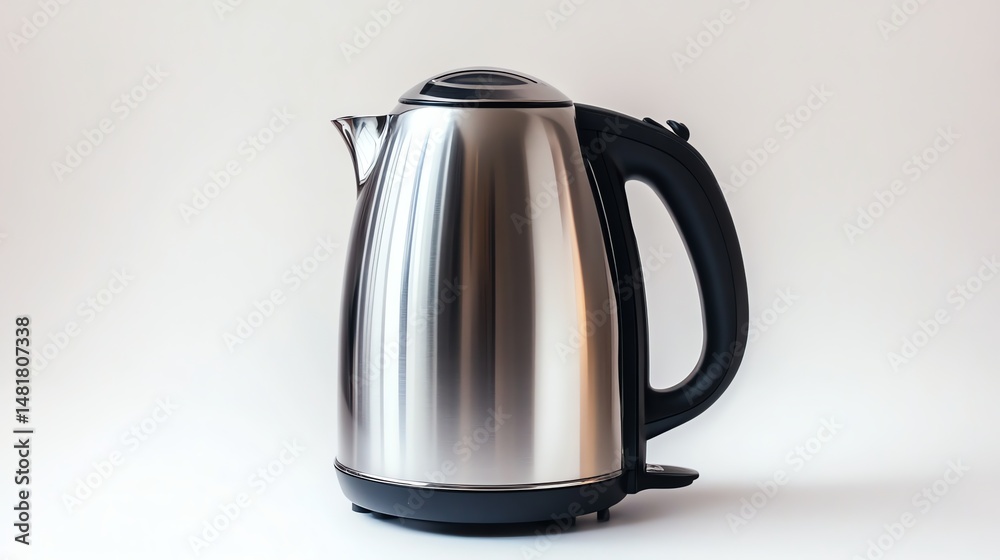 Fototapeta premium A white electric kettle sits isolated against a plain white background.