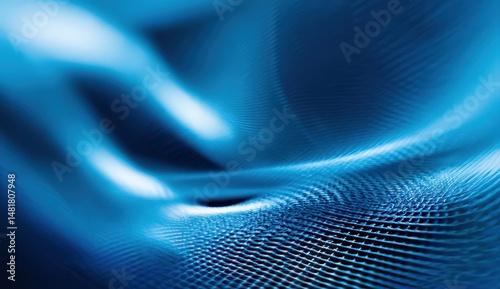 Abstract blue waves with mesh texture.