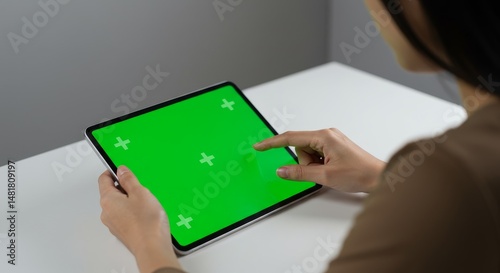 Photo Woman Using Green Scr...
