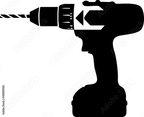 Silhouette of a Cordless Drill on White