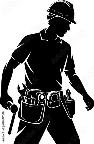Construction Worker Silhouette with Tools