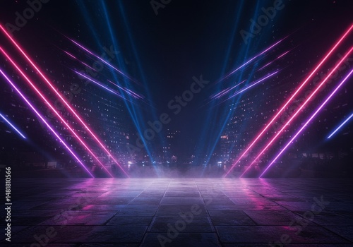 Abstract Background 3D Illustration  Neon Lights and Empty Stage