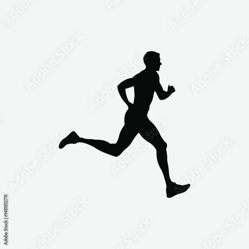 Sprinter Exploding from Starting Blocks - Dynamic Silhouette Vector on White Background