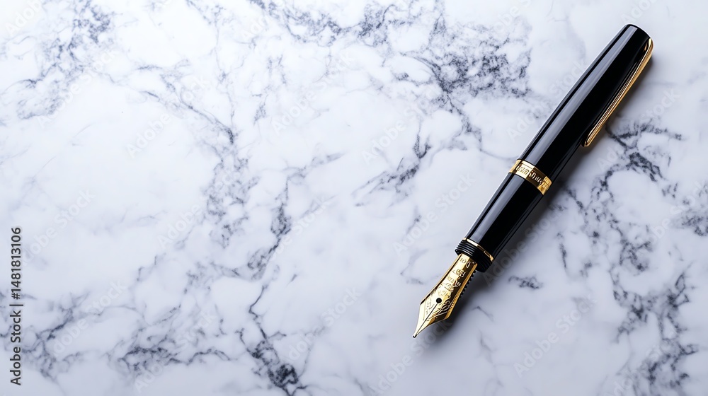 Fototapeta premium A fountain pen rests on a polished marble table.