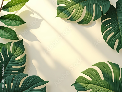 Vibrant Tropical Greenery, An Artistic Arrangement of Intricate Leaves Showcasing Nature's Delicate Veins and Lush Beauty in a Modern Composition