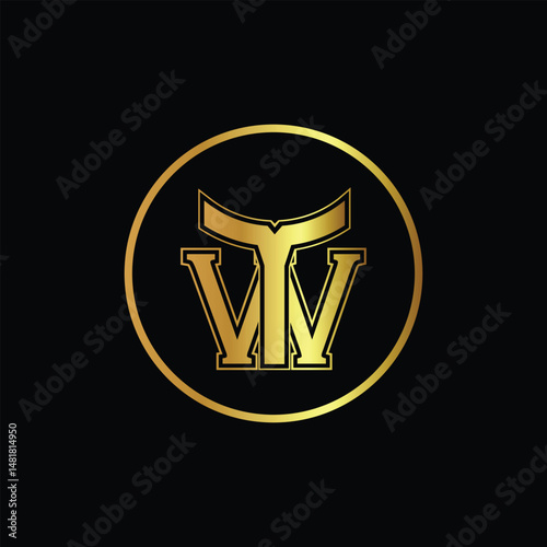 Initial Letter T W with outline gold circular logo design vector