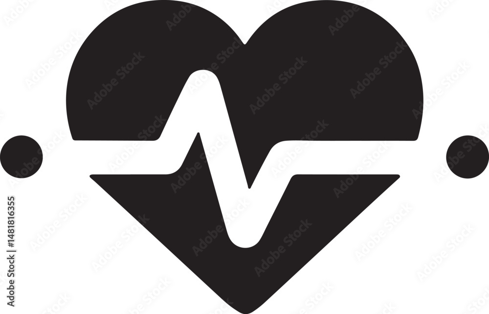 Heart with Heartbeat Line Silhouette Vector - Health, Medical, Love Heart with Heartbeat Line Silhouette Vector - Health, Medical, Love