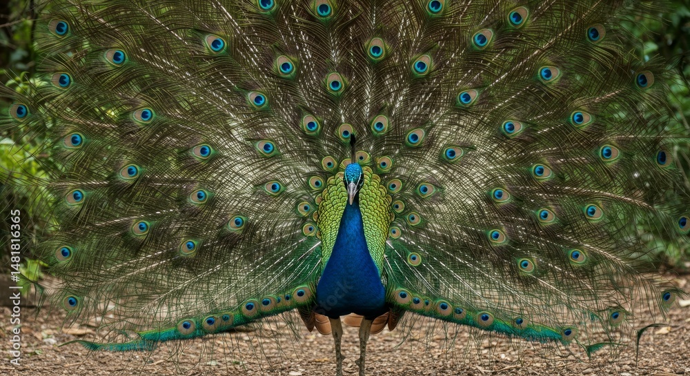 Obraz premium Photo of Peacock Displaying Iridescent Feathers