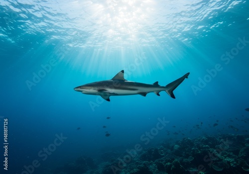 Wallpaper Mural Photo of Shark Swimming in Sunlit Ocean Torontodigital.ca
